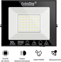 Extrastar LED Kültéri Reflektor 30W - IP65 Vízálló Biztonsági Világítás, 2550lm, 6500K Hideg Fehér, Kertbe, Teraszra (2 db) 4