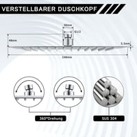 DETBOM Zuhanyfej 25x25 cm Négyzet Alakú - 304 Rozsdamentes Acél Esőztető Fejzuhany 121 Szilikon Fúvókával, Vízkőmentes Funkcióval, 360° Forg 3