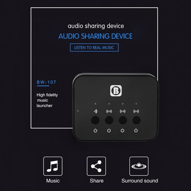 B&W 107 Bluetooth audio splitter - 3,5mm-es, fekete, 3 kimenetes adapter