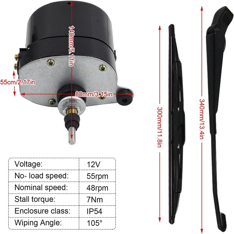 LIROPAU 12V Univerzális Szélvédő Ablaktörlő Motor Karral és Lapáttal - Traktorokhoz, Lakóautókhoz - 105° - OEM 01287358 7731000001