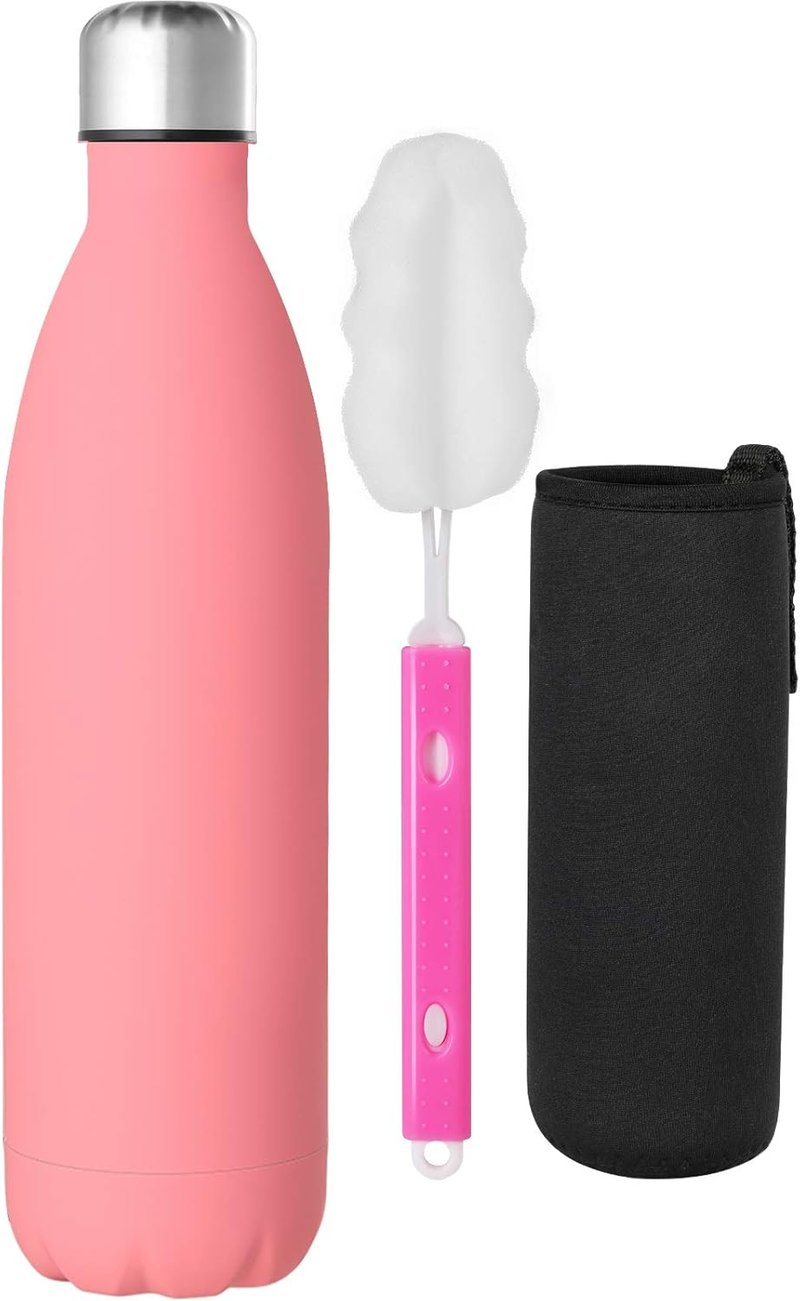 GeeRic 750 ml Rozsdamentes Acél Termosz - Dupla Falú, Szivárgásmentes Hőszigetelt Kulacs, BPA-mentes, Hidegen-Melegen Tartó, Rózsaszín, Tisz