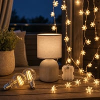 Večernja čarolija: 2x vintage LED žarulja + stolna lampa sjenilo + svjetlosni niz pahuljice s timerom 1