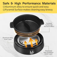 Food Party Elektromos Hotpot 4L - Kétoldalú Osztható Főzőedény 220V/1350W - Fondue Készlet 6 Személyre Elválasztóval 3