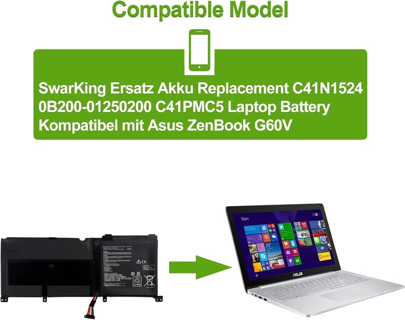 Asus ZenBook akkumulátor - SwarKing C41N1524 csereakku G60V N501JW UX501JW sorozathoz