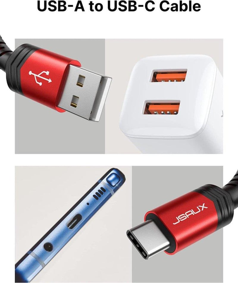 JSAUX piros fonott USB-C gyorstöltő kábel szett, 1m + 2m - Újracsomagolt