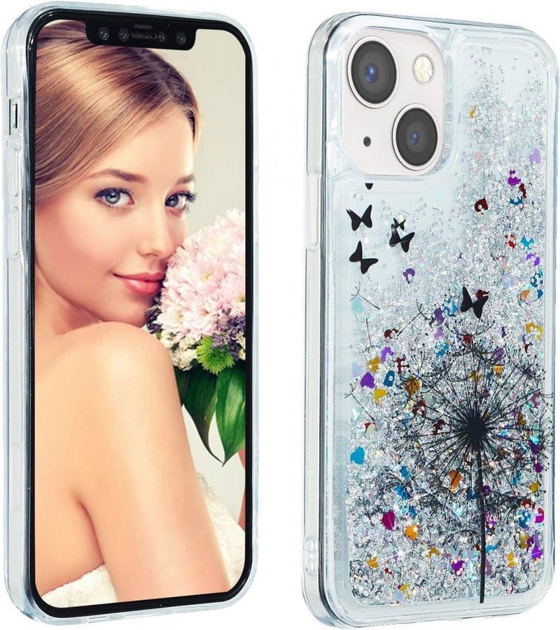 iPhone 13 Pillangós Virágos Glitteres Női Szilikon Védőtok