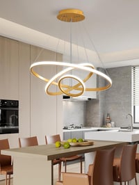 KAUCQI 180 cm LED Függőlámpa 3 Arany Gyűrűvel - Távirányítós, Dimmelhető, Állítható Magasságú Modern Csillár Étkezőbe, Nappaliba, Konyhába 7