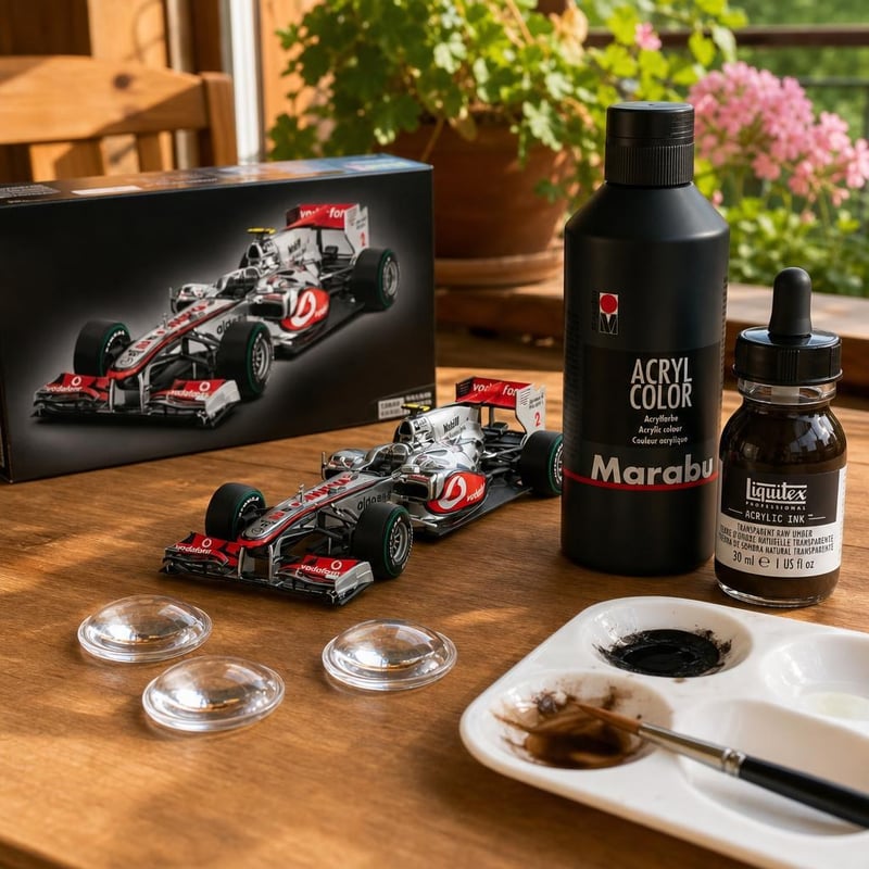 Set za precizno maketarstvo: McLaren maketa + 3x povećalo + akrilne boje (crna i umbra)