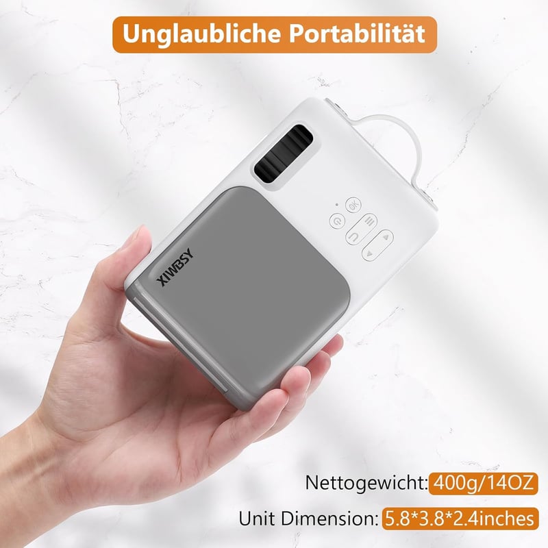 XIWBSY 10000 Lumen Mini Projektor Full HD Támogatással - Hordozható WiFi Bluetooth Házimozi, TV/Xbox/Laptop/Okostelefon Kompatibilis, 180" V