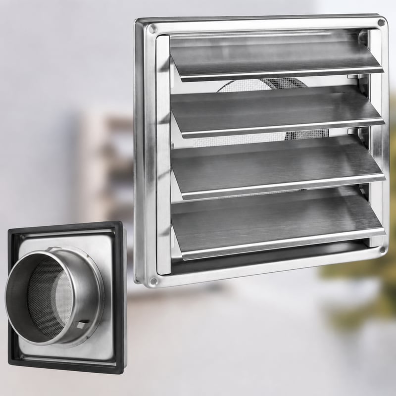 Nerezová ventilačná mriežka ACONDE 125 mm so sieťkou proti hmyzu do kúpeľne — bez skrutiek (stav: pozri 2. obrázok)