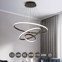 KSIBNW LED Függőlámpa - 3 Gyűrűs Arany Mennyezeti Lámpa Távirányítóval és Applikációval, Fényerőszabályozható, Állítható Magasságú, 2700K-65 6