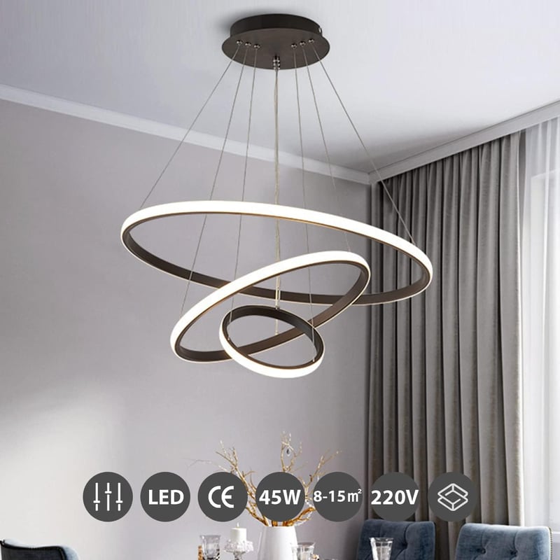 KSIBNW LED Függőlámpa - 3 Gyűrűs Arany Mennyezeti Lámpa Távirányítóval és Applikációval, Fényerőszabályozható, Állítható Magasságú, 2700K-65