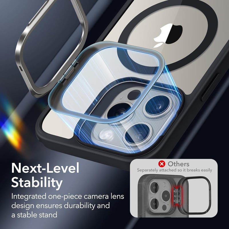iPhone 15 Pro Max MagSafe-kompatibilis katonai védőtok rejtett állvánnyal - ESR Classic, fekete