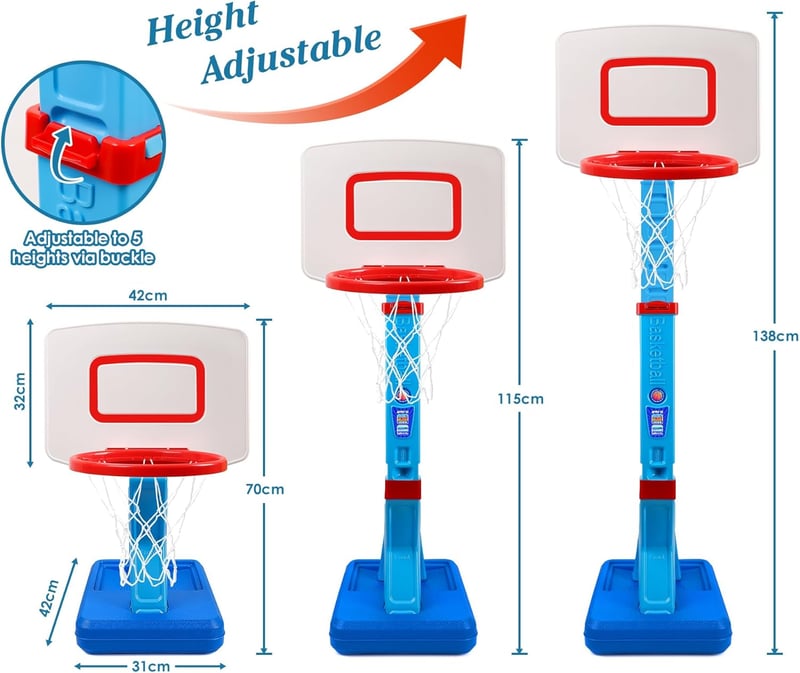 SUPER JOY állítható magasságú gyerek kosárlabda palánk, beltéri-kültéri használatra, 70-138 cm