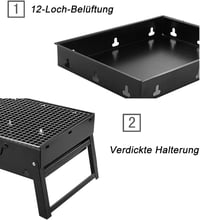ROIMOE Hordozható Faszenes Grillsütő - Összecsukható Asztali BBQ Grill Kempingezéshez, Piknikezéshez, Fekete, Nagy Méret (43x29x22 cm) 5