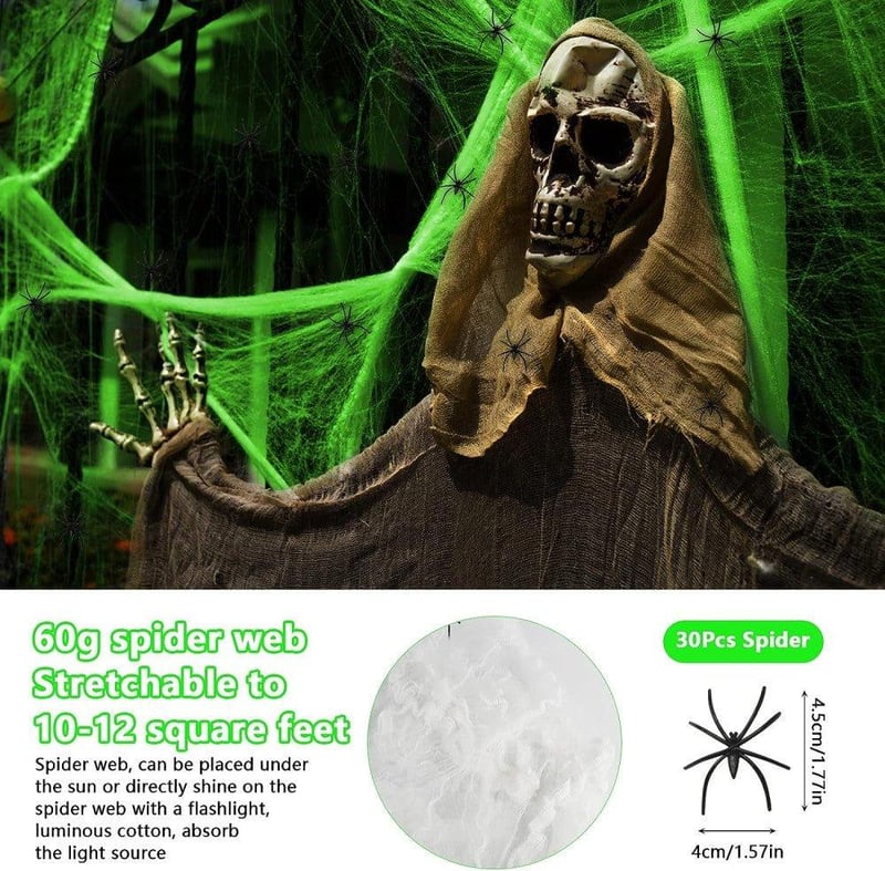 Világító, Nyújtható Pókháló - Ijesztő Halloween Dekoráció