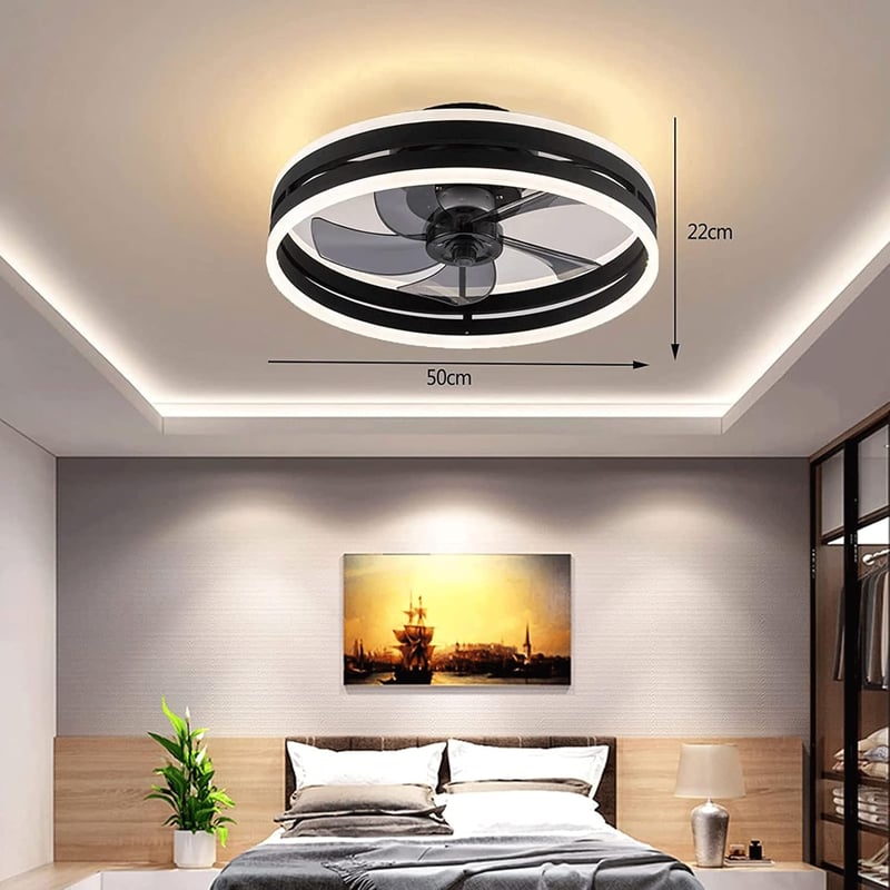 Revneey Mennyezeti Ventilátor Lámpával 50W - Fekete 40cm LED Lámpa Távirányítóval és Applikációval, 6 Sebességű Hálószobai Nappaliba Időzítő