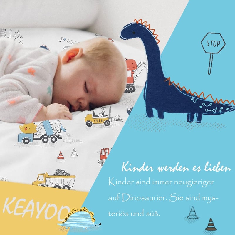 KEAYOO Dinoszauruszos Pamut Gyerek Ágynemű 100x135 cm - Könnyen Mosható, Szárítógépben Szárítható Állat Mintás Huzat
