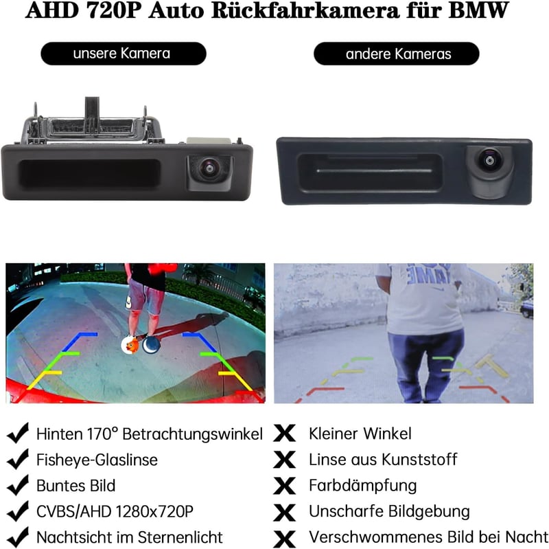 BMW kompatibilis 720P AHD tolatókamera koffernyitó fogantyúval