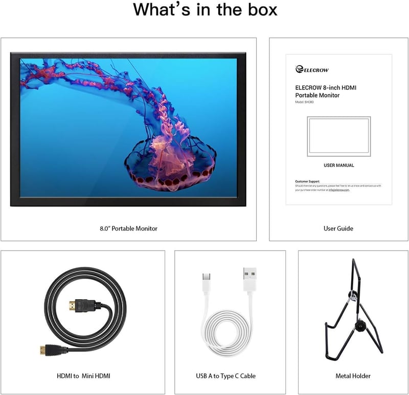 Elecrow 8" IPS Hordozható Monitor Raspberry Pi-hez, HD 1280x800 Felbontással