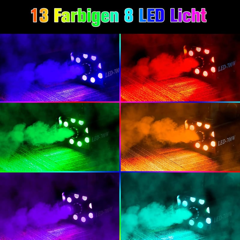 Katomi 700W RGB LED ködgép, 13 színű effekttel, távirányítóval - Partikra, Halloween-re