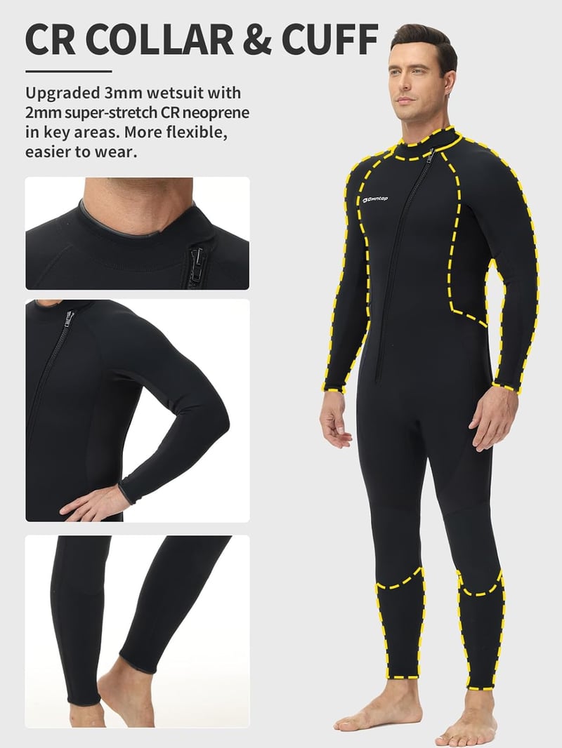Owntop 3/2mm-es férfi neoprén búvárruha, elöl cipzáros, XL-es méret, fekete