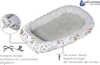 Medi Partners 5 Részes Babafészek Szett 100x60x15 cm - Kivehető Betét, Mászótakaró, Újszülött Baba Fészek 100% Pamut, Szarvas Mintás Szürke  9