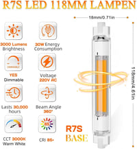 ACAATVE R7S LED 118mm 30W Dimmelhető Meleg Fehér 3000K 2db Halogén Helyettesítő 2