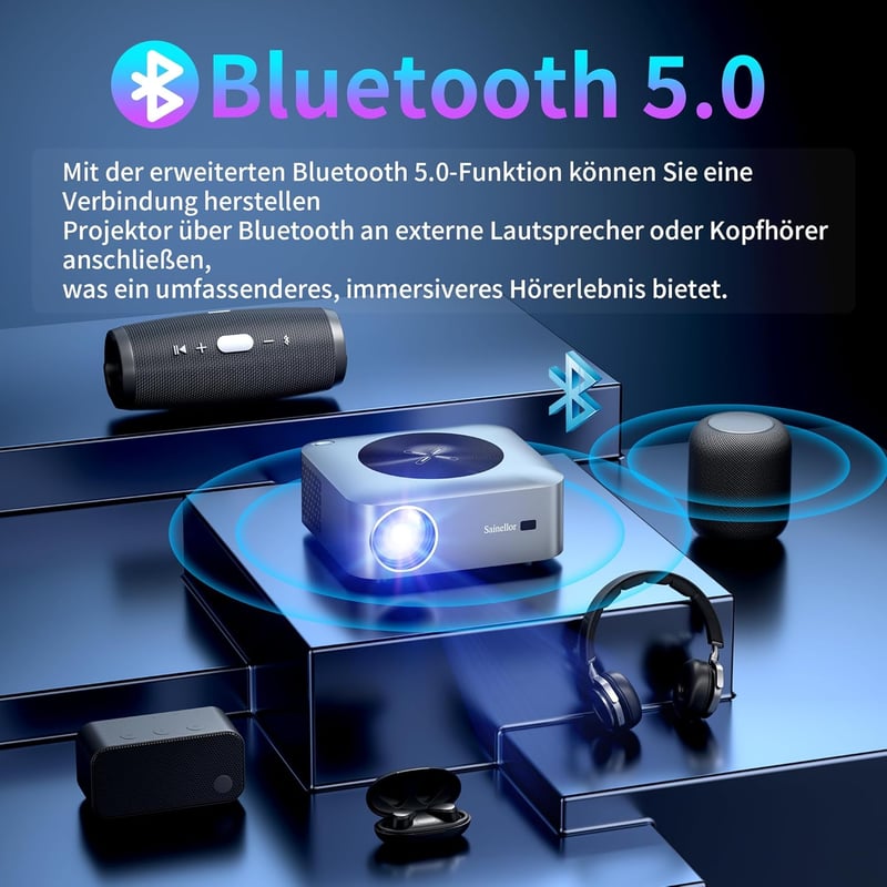 Sainellor 4K Android 12.0 Mini Projektor - 500ANSI, 1080P, WiFi 6, Bluetooth 5.0, 4GB RAM, 32GB ROM, Elektromos Fókusz, 4D Keystone