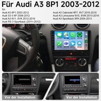 ACAVICA 4+64GB Android 15 autorádio pre Audi A3 8P S3 RS3 2003-2012, 9-palcový QLED displej, bezdrôtové Apple CarPlay a Android Auto, WiFi 6.0, Bluetooth 5.4, GPS navigácia, DSP 2
