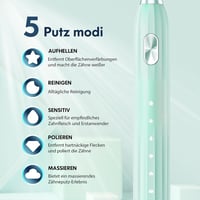 DADA-TECH Elektromos Fogkefe - Szónikus Technológia 5 Tisztítási Móddal, Időzítővel, 9 Pótfejjel, Felnőtteknek és Gyerekeknek (Zöld) 4