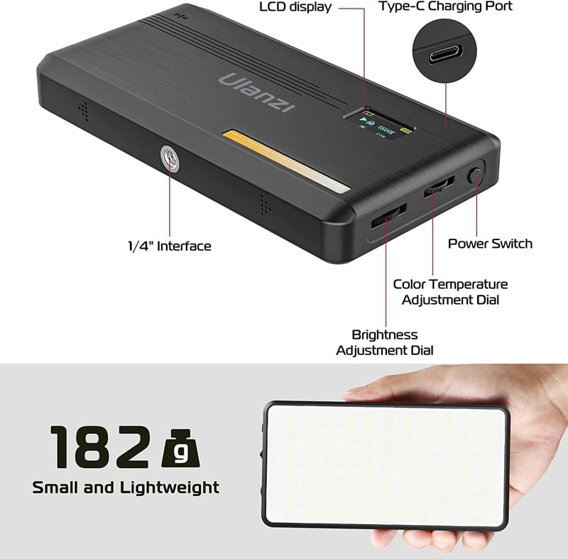 Ulanzi 200 LED videólámpa 5000mAh akkuval, állítható színhőmérséklettel, DSLR-kompatibilis
