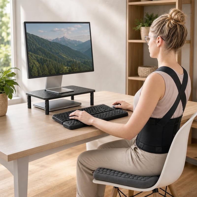 Ergonomický pracovný kútik: 1× opierka + 1× pás + 1× stojan + 1× vankúš