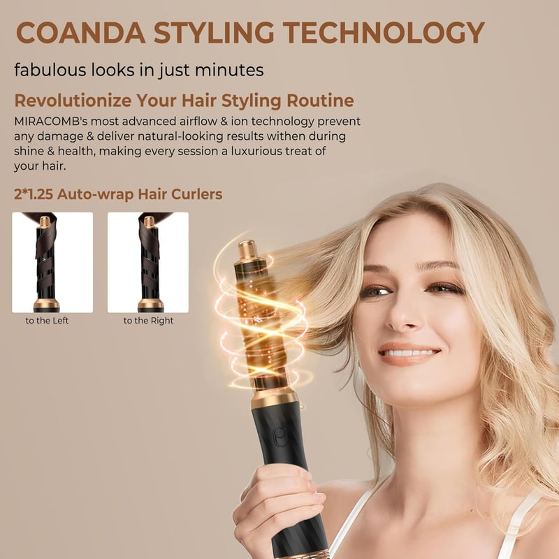 Airstyler 6 az 1-ben Hajformázó Készlet - Körkefés Hajszárító, Meleglevegős Kefe, Diffúzor, Göndörítő - Egyenesítéshez, Szárításhoz, Dúsítás