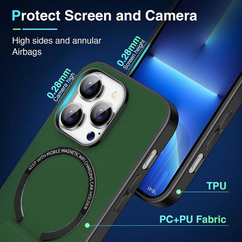 Apple iPhone 13 Pro Max Zöld Mágneses Tok MagSafe-fel és Állvánnyal
