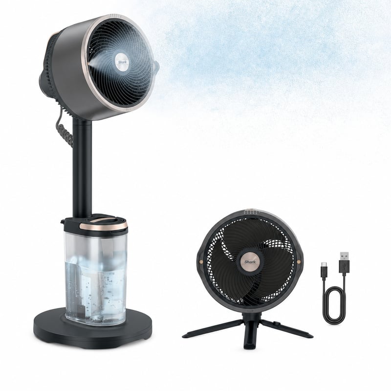Shark FlexBreeze Pro FA300EU prijenosni ventilator s raspršivačem (baterijski, stolni i samostojeći), 5 — bez daljinskog upravljača (stanje: vidi 2. sliku)