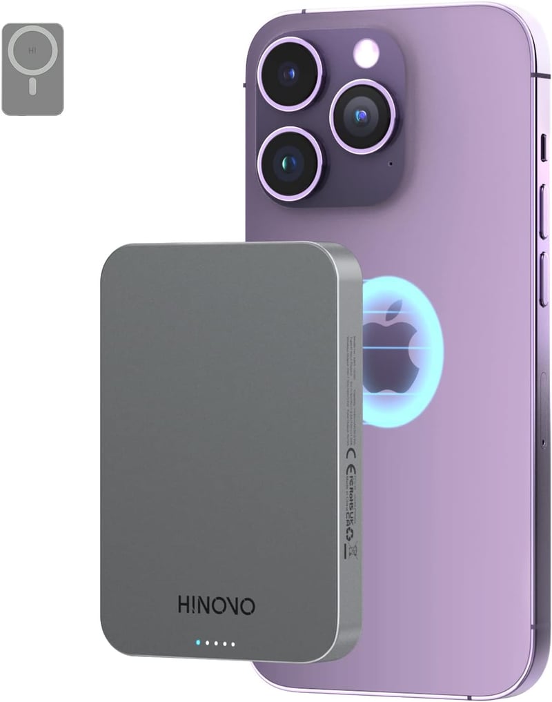 HINOVO MagSafe Powerbank 10000mAh - 20W PD Gyorstöltés iPhone 15/14/13/12 Sorozathoz, Vezeték Nélküli Fém Külső Akkumulátor