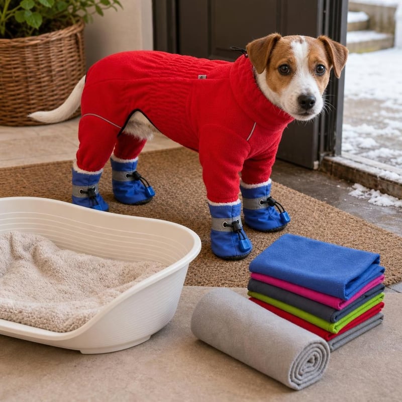 Zimski paket za pse: XL fleece kaputić + 4 vodootporne cipelice + ručnik + perivi krevet