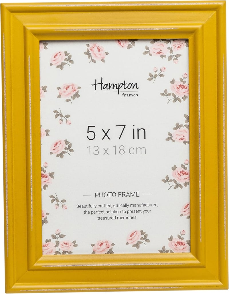 Hampton Frames Paloma 13x18 cm-es Sárga Vintage Képkeret - Koptatott Fa Hatású, Széles Peremű, Falra Szerelhető Shabby Chic Fotókeret