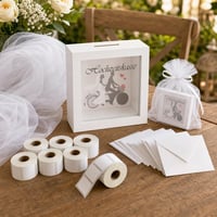 Svadobný set: pokladnička + organza + štítky + 50x karta s obálkou 1