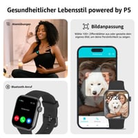 Inteligentné hodinky AcclaFit pre mužov a ženy, čierne, 1,85" HD dotykový displej, Bluetooth hovory, viac ako 140 športových režimov, monitor srdcového tepu, monitor spánku, krokomer, vodotesnosť IP68 6