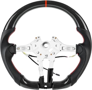 Volan sport din fibră de carbon lucrat manual, cu încălzire, piele perforată și marcaj central roșu pentru BMW M5 F10 F11 F06 F12 F13 F01 F02 F90