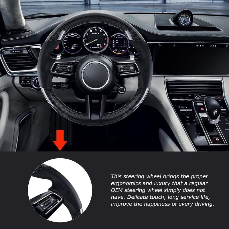 Acclcors Szénszálas Kormány Bőr Markolattal Porsche 911/Panamera/Cayenne/Macan/718