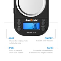 ACCUWEIGHT Digitális Zsebmérleg 1000g/0.1g - Rozsdamentes Acél, LCD Kijelző, 6 Mértékegység, Tára Funkcióval, Fekete 4
