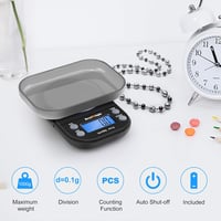 ACCUWEIGHT Digitális Zsebmérleg 1000g/0.1g - Rozsdamentes Acél, LCD Kijelző, 6 Mértékegység, Tára Funkcióval, Fekete 6