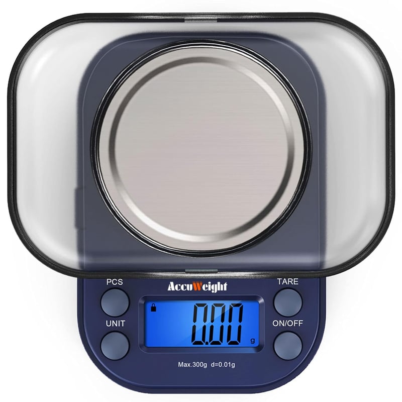 Accuweight Digitális Zsebmérleg 300g/0.01g - Kék LCD Kijelzővel, Számláló Funkcióval, Ékszer, Levél, Érme Mérésére, Hordozható Precíziós Mér