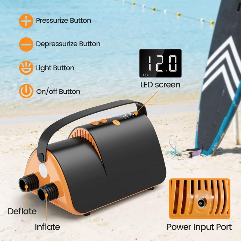 Accwork 20PSI elektromos SUP pumpa LED kijelzővel, 7 fúvókával
