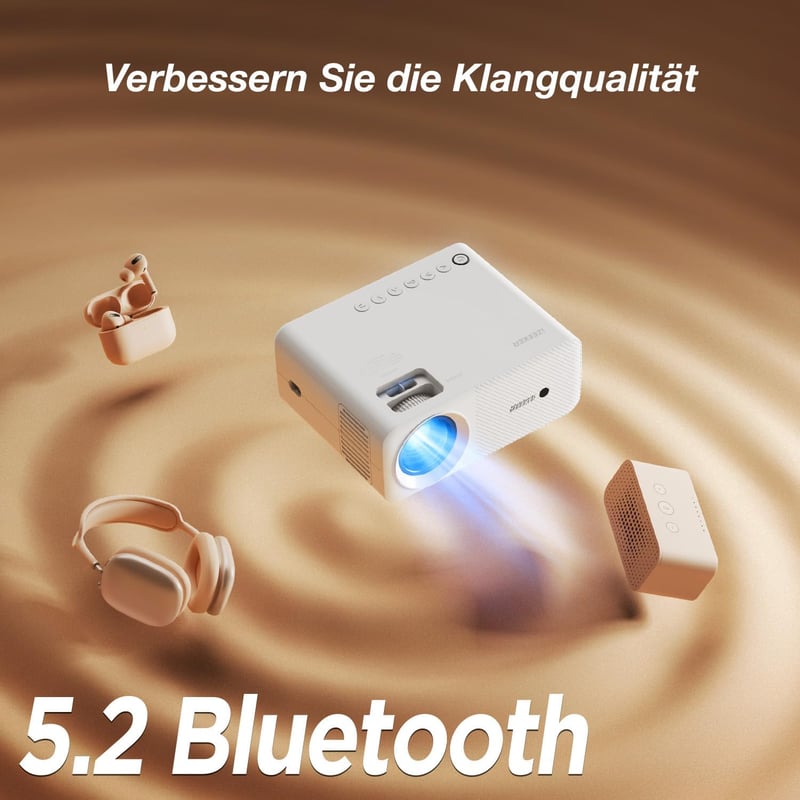 iZEEKER Mini Bluetooth Projektor 12000 Lux 1080P Felbontással, Állvánnyal - Otthoni Mozi, Kompatibilis iOS, Android, PC, HDMI, USB, PS5, Xbo