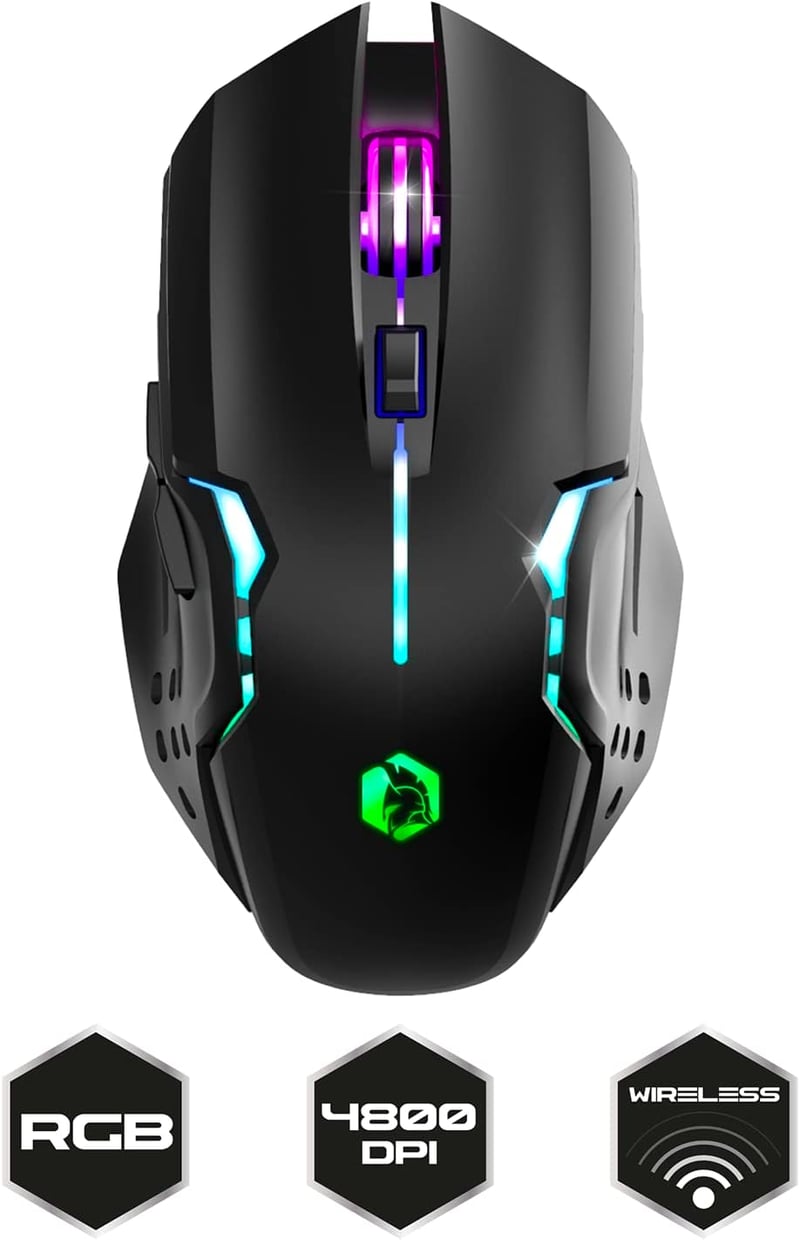 EMPIRE GAMING RF903 Vezeték Nélküli Gaming Egér 2.4GHz Újratölthető RGB LED Háttérvilágítás 4800 DPI PC PS4 PS5 Xbox Fekete