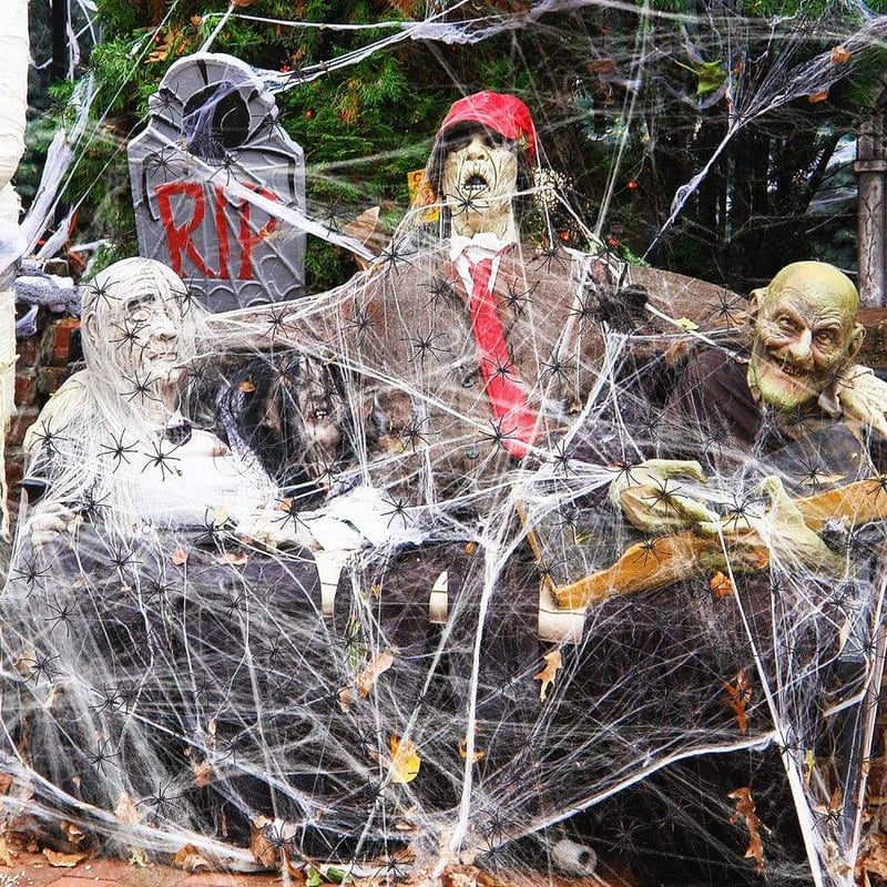 Halloween Pókos Pamutháló Szett 30 Pókkal - Ijesztő Partidekoráció 100g